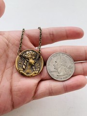 Vintage Victorian Style Cameo Lady Dainty Elegant Bronze Tone Necklace