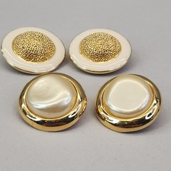 Vintage Imitation Pearl Clip On Earrings Lot of 2 Pebbled Cream Gold Tone Large