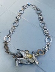 Antique Victorian Sterling Silver Vermeil Bird Turquoise Necklace