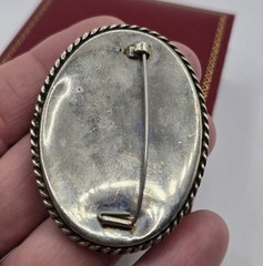 Vintage Russian ABA ’73 Hand-Painted Mother of Pearl Brooch Winter Scene Soviet