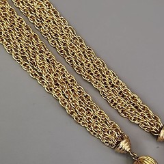 Vintage Rope Chain Necklace Layered Ribbed Station Bead Gold Tone 24″