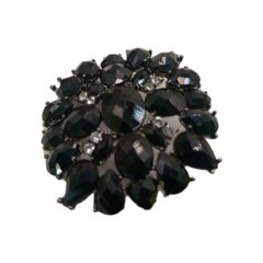 Vintage Black Rhinestone Cluster Brooch Gunmetal Tone Statement Pin 2 by 1 3/4