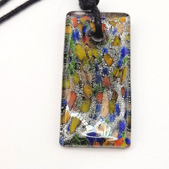 Art Glass Pendant Necklace Vibrant Cobalt Foil Silver Dust Mosaic Style Dichroic