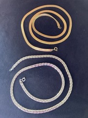 2 Piece Vintage Flat Snake Chain Necklaces 1 Gold Tone 28 in & 1 Silver 22 in.