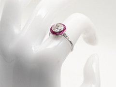 Antique 1920s $15,000 3ct SI H Natural Old Euro Diamond Ruby Platinum HALO Ring