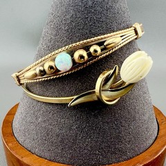 Vintage Bangle Bracelet Lot Fire Opal Carved Lucite Tulip Gold Tone Signed