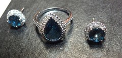 Gorgeous Vintage Sterling Silver London Blue Topaz Set: Ring and Earrings