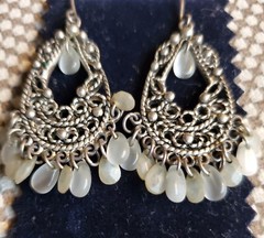Vntg Jewelry Signed LC Lauren Conrad Chandelier Pierce Earring Silver Sea Glass