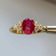 2.5Ct Oval Cut Ruby & Lab Created Diamond 14K Gold Finish Engagement Bridal Ring