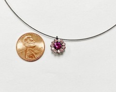 VINTAGE GIVENCHY PINK RHINESTONE FLOWER GUN METAL WIRE ADJUSTABLE NECKLACE J145