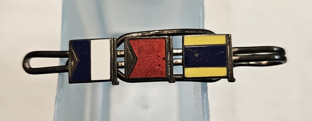 Vintage Sterling Silver Tie Clasp with 3 Enameled Signal Flags / Very Rare!