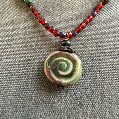 Vintage Necklace Swirl Colorful Beads Handmade Bohemian 17 + 2 inches