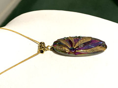 NEW LISTING*RARE ART-DECO IRIDESCENT CZECH GLASS DRAGONFLY NECKLACE.Peacock.g