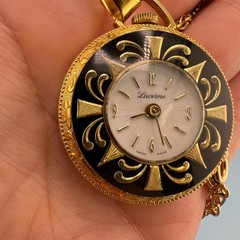 Vintage Lucerne Watch Pendant Necklace Gold Tone Floral Etched Ornate 24″ READ