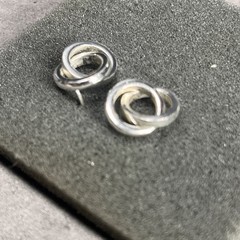 Vintage Double Hoop Link Earrings Silver 925 Sterling Signed FAS Artisan Design