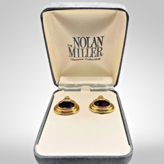 Nolan Miller Amethyst-Crystal Gold-Tone Clip On Earrings 1990s Dynasty Glamour