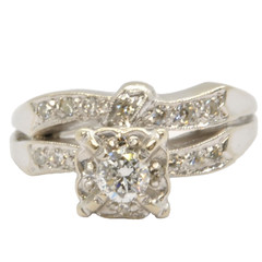 VINTAGE 14K WHITE GOLD ILLUSION SET 1/3CTW DIAMOND BRIDAL ENGAGEMENT ESTATE RING