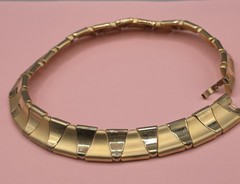 Vintage Brushed Goldtone Choker Statement Architectural structural link 80s 90s