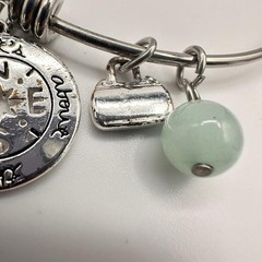 Vintage Y2K Silver Tone Charm Bracelet It’s About The Journey Green Bead Jewelry