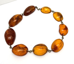 Vintage Amber Necklace Large Natural Amber Beads Baltic Style Statement 41.4g