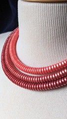 Vtg MCM 3 Strand Japan OMBRE Orange Coral Red Beads NECKLACE Clip EARRINGS SET