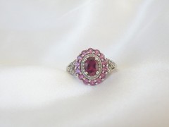 Vintage Sterling Silver Natural Irradiated Pink Tourmaline Halo Ring Size 7