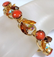 Vtg Juliana DeLizza & Elster 5 Link Pink Red Yellow Navette Rhinestone Bracelet
