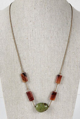 Vintage Green Opal And Carnelian Cord Necklace 21 In Hook Clasp
