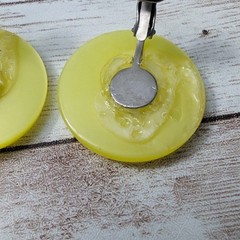Vintage Clip On Earrings – 1 & 1/8″ Retro Yellow Circle – Some Damage To Rear