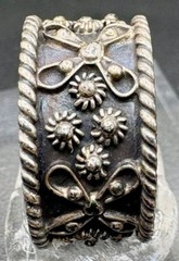 Vintage Taxco Mexico Sterling Silver 925 Floral Wide Band Ring Size 5.25 5.2g