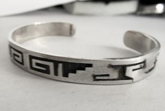 HOPI STERLING OVERLAY CUFF BRACELET, 6 3/4 INCHES WEARABLE, 18 GRAMS