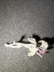 Vintage Floral Flower Pink Green Rhinestone Brooch. 2 1/2 Inches