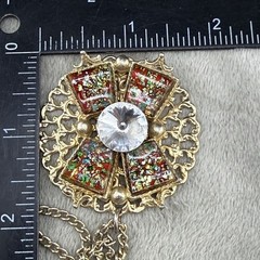 Vintage Necklace Gold Tone Foiled Art Glass 23”