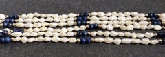 Vintage 3 Strand Natural Rice Pearls And Lapis Lazuli Beads 28in