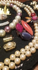 Vintage Jewelry Lot, Pearl Necklaces, Brooches, Slides, Ring, Earrings, 20 Items