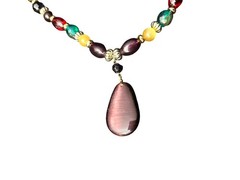 Vtg Oversized Chunky Beaded Teardrop Pendant Collar Necklace Purple Summer