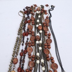 VTG Boho Ethnic Tribal Long Wood Beaded Necklaces (6) Earth Tones
