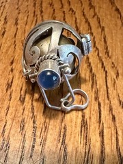 Vintage Brass Harmony Ball Swirled Silver Cage Angel Chime Blue Stone Pendant