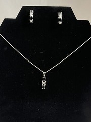 Black and Crystal Rhinestone Pendant and Earring Set with AGI 925 Box Link Chain