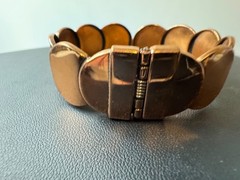 Vintage Mid Century Renoir Copper Disk Hinged Clamp Cuff Bracelet Signed