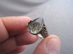VINTAGE FILIGREE STERLING TEAR DROP TOURMALINATED QUARTZ RING SIZE 6.75