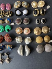 VTG Clip On Earrings Lot Of 24 Gold Silver Tone Mix Materials Multi Color 60-80s