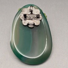 Vintage Green Banded Agate Brooch Pendant Pearl Floral YZ Yashgan Designer