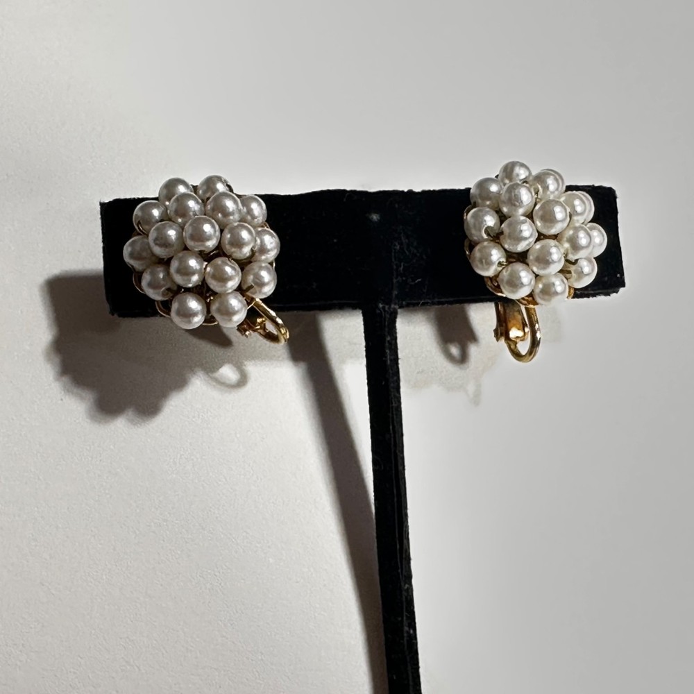 Vintage Hobe Faux Pearl Cluster Earrings Combo Clip On Screw Back Old Money