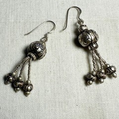 VTG 925 Sterling Silver Filigree Circle Thai Ornament Tassel Earrings Drop 4.5cm