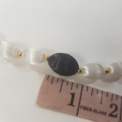 Vintage Silk Satin Thread Beaded Necklace Jewelry Gold Tone Spacers Black White