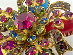 Vtg Selro Selini Dimensional Brooch Fruit Salad Flower Amazing Color Crystals