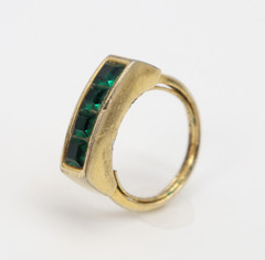 Vtg Trifari Green Channel Set Rhinestone Gold Tone Ring Size 7 Adjustable Signed