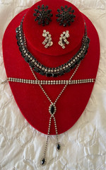 5 pc Vintage Large Black Jet Rhinestone Necklaces, Bracelet, Earrings
