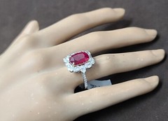 18k White Gold Ring 4.05ct.Natural Untreated Burma Ruby Cushion Cut GIA Cert